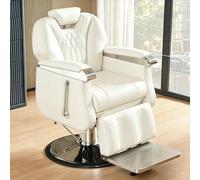 sunbiaouk Fauteuil de Coiffure Professionnel avec Structure en métal - Dossier réglable - Équipement idéal pour Salons de beauté ou espaces de Vie(White)
