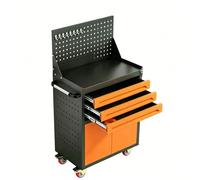 sunbiaouk Servante d'atelier Robuste en Acier - Chariot Utilitaire métallique avec tiroir verrouillable et Panneaux perforés latéraux - Coffre à Outils pour Le Rangement de pièces et d'outils(Orange)