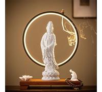 sunbiaouk Statue de Bouddha LED de 15,6 Pouces, Bouddha méditant en céramique avec brûleur d'encens et Lampe Circulaire LED, décoration d'autel, décoration de Chambre Zen, Cadeau Spirituel.(B)