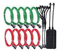 Sunboia El Fil, 5x3.28ft El câble guirlande Lumineuses 3 Mode Éclairage tube fluo 2pc El wire décoration Vêtement,Noël,Fête,Voiture,Vélo-vert,rouge