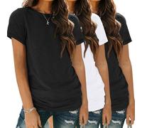 SUNBS Lot de 3 t-shirts à manches courtes et col rond pour femme - Hauts basiques tendance - Coupe ample - Tenues d'été décontractées - Vêtements doux 2024, Lot de 3 : noir, blanc, noir, Taille XL