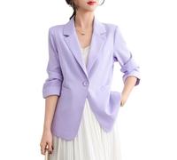 Suncadmious Blazer décontracté pour femme, collection printemps, avec col à revers et manches trois-quarts, élégant cardigan à un bouton, idéal pour le travail et le bureau. (Violet,M)