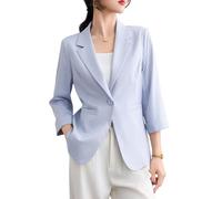 Suncadmious Blazer décontracté pour femme, collection printemps, avec col à revers et manches trois-quarts, élégant cardigan à un bouton, idéal pour le travail et le bureau. (Bleu clair,TTG)