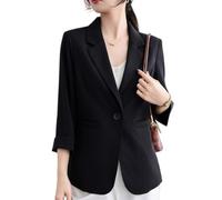 Suncadmious Blazer décontracté pour femme, collection printemps, avec col à revers et manches trois-quarts, élégant cardigan à un bouton, idéal pour le travail et le bureau. (Noir,TTG)