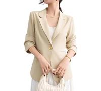 Suncadmious Blazer décontracté pour femme, collection printemps, avec col à revers et manches trois-quarts, élégant cardigan à un bouton, idéal pour le travail et le bureau. (Jaune,Grand)