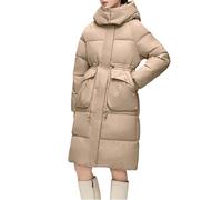 Suncadmious Doudoune à capuche longue et chaude à la mode hivernale pour femmes, doudoune légère et épaisse, coupe ajustée, définissant la taille, col montant, doudoune de ski en plein air (Kaki,TTG)