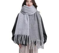 Suncadmious Écharpe à Pompon épaisse de Couleur Unie pour Femme Longue écharpe à Pompon châle Doux et Chaud pour l'hiver résistant au Froid Grande écharpe à Pompon épaisse (Gris,Taille Unique)