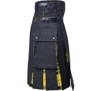 Suncadmious Kilts Utilitaires Modernes-Kilts Utilitaires Hybrides écossais Grande Taille en Coton Noir et Laine Acrylique Tartan (Jaune,L)