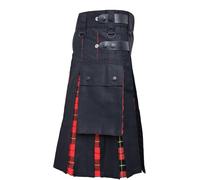 Suncadmious Kilts Utilitaires Modernes-Kilts Utilitaires Hybrides écossais Grande Taille en Coton Noir et Laine Acrylique Tartan (Noir 1,XXL)
