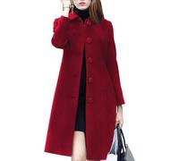 Suncadmious Manteau en mélange de Laine Coupe ajustée mi-Longue Classique à Revers pour Femmes (Rouge,L)