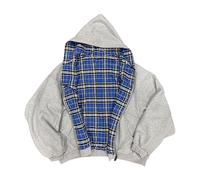 Suncadmious Sweat à Capuche à glissière Patchwork à Carreaux y2k pour Hommes et Femmes des années 2000, Style Rock Street Rap, Sweat à Capuche imprimé Ample (Plaid Gris,S)