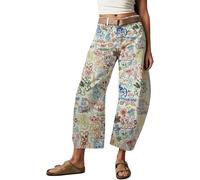Suncadmious Y2k élastique Taille Moyenne Jambe Large Jambe Large Jeans Boho Floral lâche imprimé Petit ami Baril décontracté lâche avec Poches