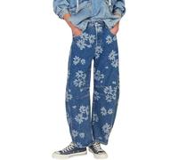 Suncadmious Y2k élastique Taille Moyenne Jambe Large Jambe Large Jeans Boho Floral lâche imprimé Petit ami Baril décontracté lâche avec Poches (Navy,TG)