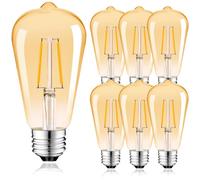Suncan Edison Ampoule Vintage E27,ST64 Filaments Ampoule LED 2W, Blanc Chaud, 180LM, Décorative Antique Ampoule LED, Non Dimmable, Set de 6