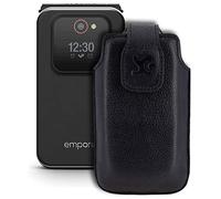 Suncase Coque de Téléphone, Étui de Protection en Cuir Véritable Compatible avec Emporia Joy LTE Noir