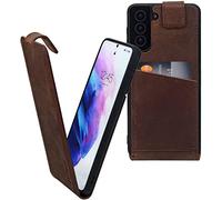 Suncase Étui de protection à rabat original en cuir véritable ultra fin compatible avec Samsung Galaxy S26 Ultra 5G Café antique