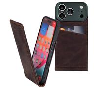 Suncase Étui de protection à rabat original (ultra fin) compatible avec iPhone 18 Pro - En cuir - Café vieilli