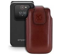 Suncase Étui de Protection Coque Téléphone Original en Cuir pour Emporia Joy LTE Marron Pleine Fleur