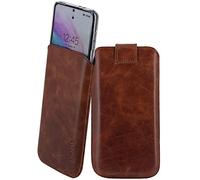 Suncase Étui de protection en cuir, compatible avec Xiaomi 17 5G, avec étui transparent supplémentaire, coque anti-choc, en silicone (avec fonction d'extraction et fermeture magnétique), marron tabac