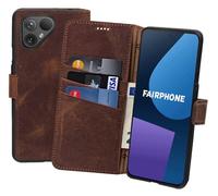 Suncase Étui de protection en cuir de style livre compatible avec Fairphone 4 (slim fit) avec 3 compartiments à cartes - Café antique