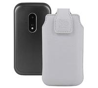 Suncase Étui de protection en cuir d'origine compatible avec Doro Leva E22 Blanc