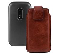 Suncase Étui de protection en cuir d'origine compatible avec Doro Leva E22 Marron moka