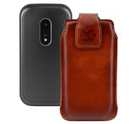 Suncase Étui de protection en cuir d'origine compatible avec Doro Leva E30 Cognac brûlé