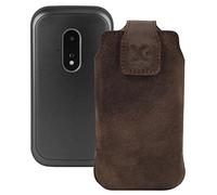 Suncase Étui de protection en cuir d'origine compatible avec Doro Leva E30 Marron vieilli
