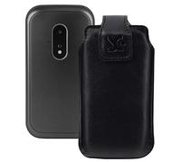 Suncase Étui de protection en cuir d'origine compatible avec Doro Leva E30 Noir