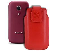 Suncase Étui de protection en cuir, Etui Ceinture pour Panasonic KX-TU400, Rouge