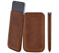 Suncase Étui de protection en cuir original compatible avec iPhone 18 Pro Max - Ultra fin - Avec languette d'extraction - Café vieilli