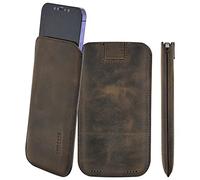 Suncase Étui de protection en cuir original compatible avec iPhone 18 Pro - Ultra fin - Avec languette d'extraction - Marron vieilli