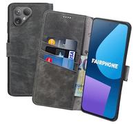 Suncase Étui de protection en cuir style livre compatible avec Fairphone 5 (slim fit) avec 3 compartiments pour cartes Gris antique