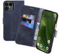 Suncase Étui de protection en cuir style livre compatible avec Fairphone 6 5G (slim fit) - En cuir - Avec 3 compartiments pour cartes - Bleu galet