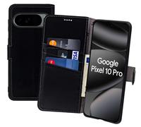 Suncase Étui de protection en cuir style livre compatible avec Google Pixel 10/10 Pro (slim fit) avec 3 compartiments pour cartes Noir