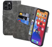Suncase Étui de protection en cuir style livre compatible avec Motorola Edge 60 Fusion (slim fit) avec 3 compartiments pour cartes - Gris antique