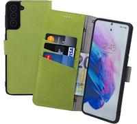 Suncase Étui de protection en cuir style livre compatible avec Samsung Galaxy A17 5G (slim fit) avec 3 compartiments à cartes, vert kiwi antique