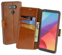 Suncase Étui de protection en cuir style livre (Slim-Fit) pour LG G6 (avec fonction support et compartiment pour cartes) Cognac