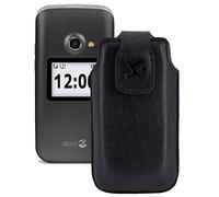 Suncase Étui de protection en cuir véritable compatible avec Geemarc CL8500 Noir