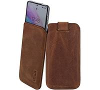 Suncase Étui de protection en cuir véritable compatible avec iPhone 18 Pro Max - Étui de protection de qualité supérieure avec fonction languette et coque de protection transparente - Café vieilli