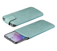 Suncase Étui de protection en cuir véritable compatible avec Xiaomi Poco M8 5G (compatible avec protection épaisse/coque arrière) - Dimensions intérieures : 169 x 82 x 15 mm - Turquoise antique