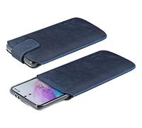 Suncase Étui de protection en cuir véritable compatible avec Xiaomi Poco M8 Pro 5G (compatible avec protection épaisse/coque arrière) - Dimensions intérieures : 169 x 82 x 15 mm - Bleu galet