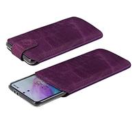 Suncase Étui de protection en cuir véritable compatible avec Xiaomi Redmi Note 15 Pro 5G (compatible avec protection arrière épaisse) - Dimensions intérieures : 169 x 82 x 15 mm - Violet antique