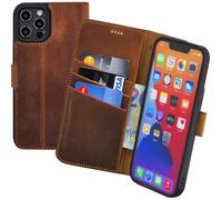 Suncase Étui de protection original de style livre compatible avec OnePlus 15R 5G - En cuir véritable - Avec 3 compartiments pour cartes - Café antique