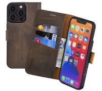 Suncase Étui de protection original de style livre compatible avec OnePlus Nord CE 6 - En cuir véritable - Avec 3 compartiments pour cartes - Marron vieilli