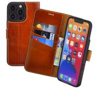Suncase Étui de protection original de style livre compatible avec OnePlus Nord CE 6 - En cuir véritable - Étui portefeuille avec 3 compartiments pour cartes - Cognac brûlé