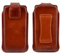 Suncase Étui de protection original en cuir compatible avec Gigaset GL795 Cognac brûlé