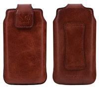Suncase Étui de protection original en cuir compatible avec Gigaset GL795 Marron mocca