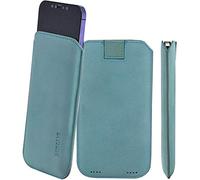 Suncase Étui de protection original en cuir pour iPhone 13 (6,1'') avec languette d'extraction Turquoise antique, Etui Téléphone Portable