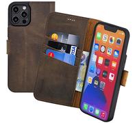 Suncase Étui de protection original style livre compatible avec OnePlus 15R 5G - En cuir véritable - Avec 3 compartiments pour cartes - Marron antique